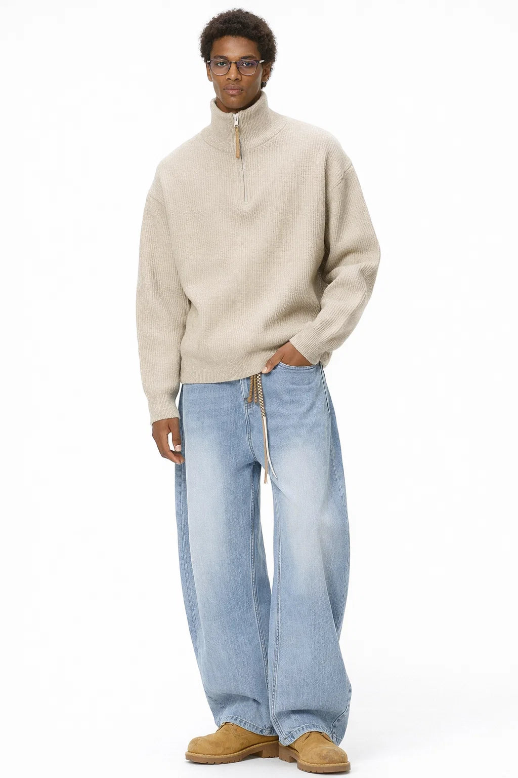 Vintage Half-Zip Knit Sweater for Men