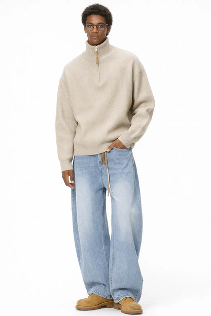 Vintage Half-Zip Knit Sweater for Men