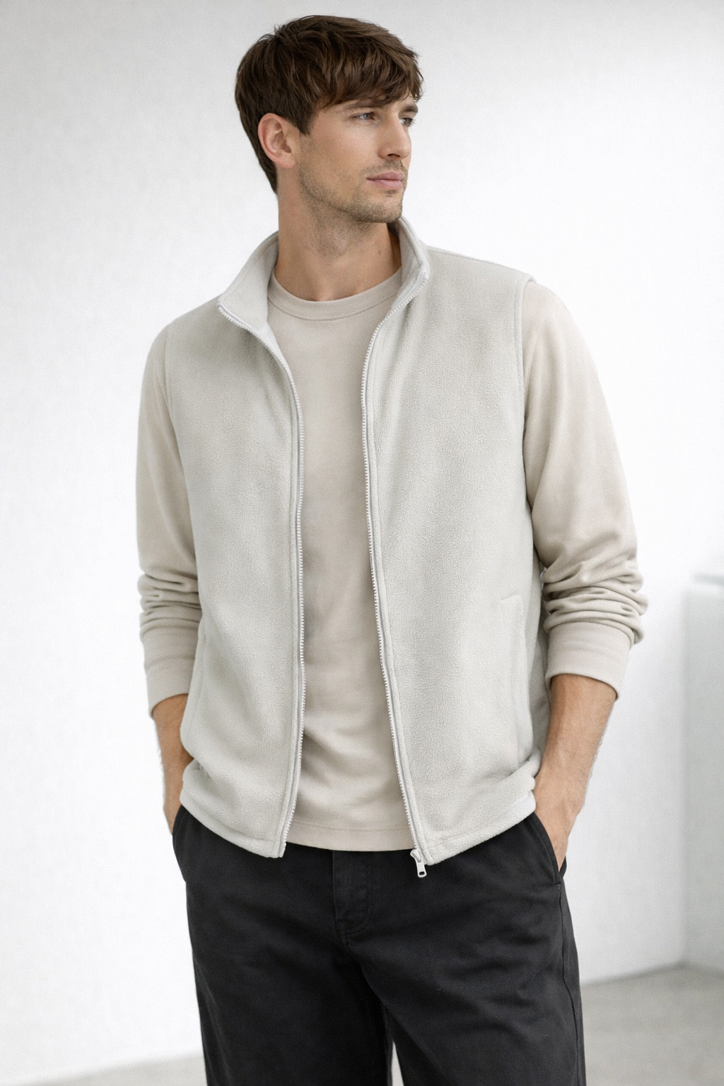 Fleece Zip-Up Vest with Stand Collar