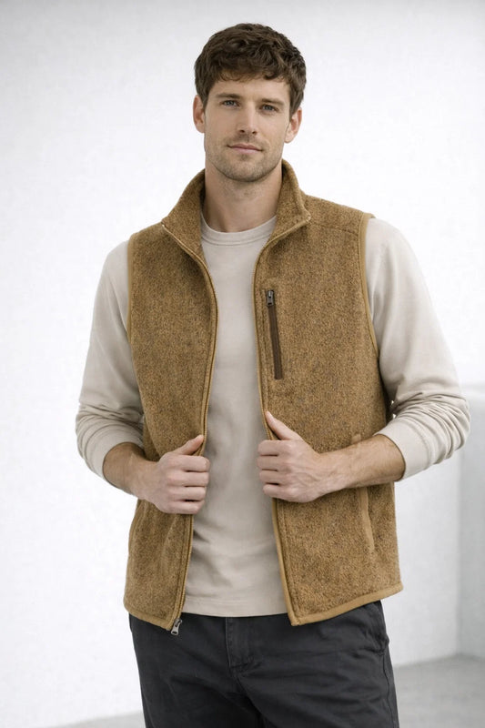 Men’s Fleece Zip-Up Vest with Stand Collar