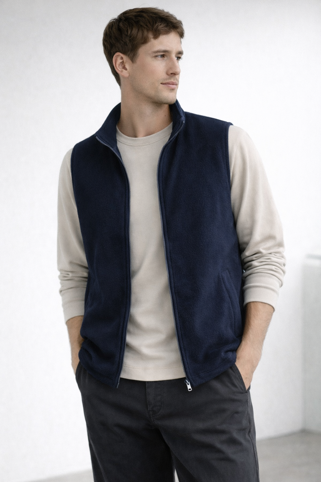 Fleece Zip-Up Vest with Stand Collar