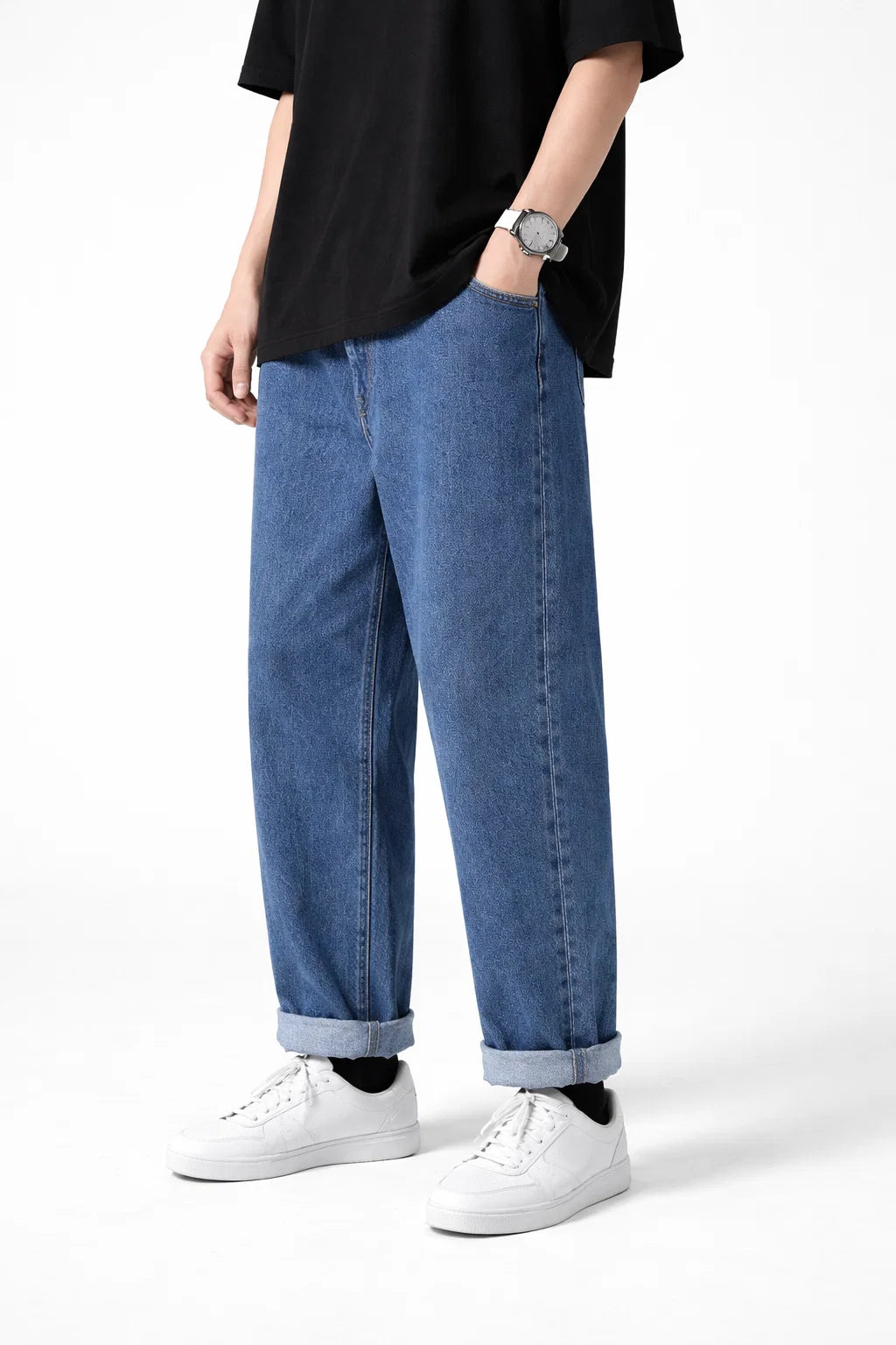 Relaxed Straight-Leg Casual Denim Pants