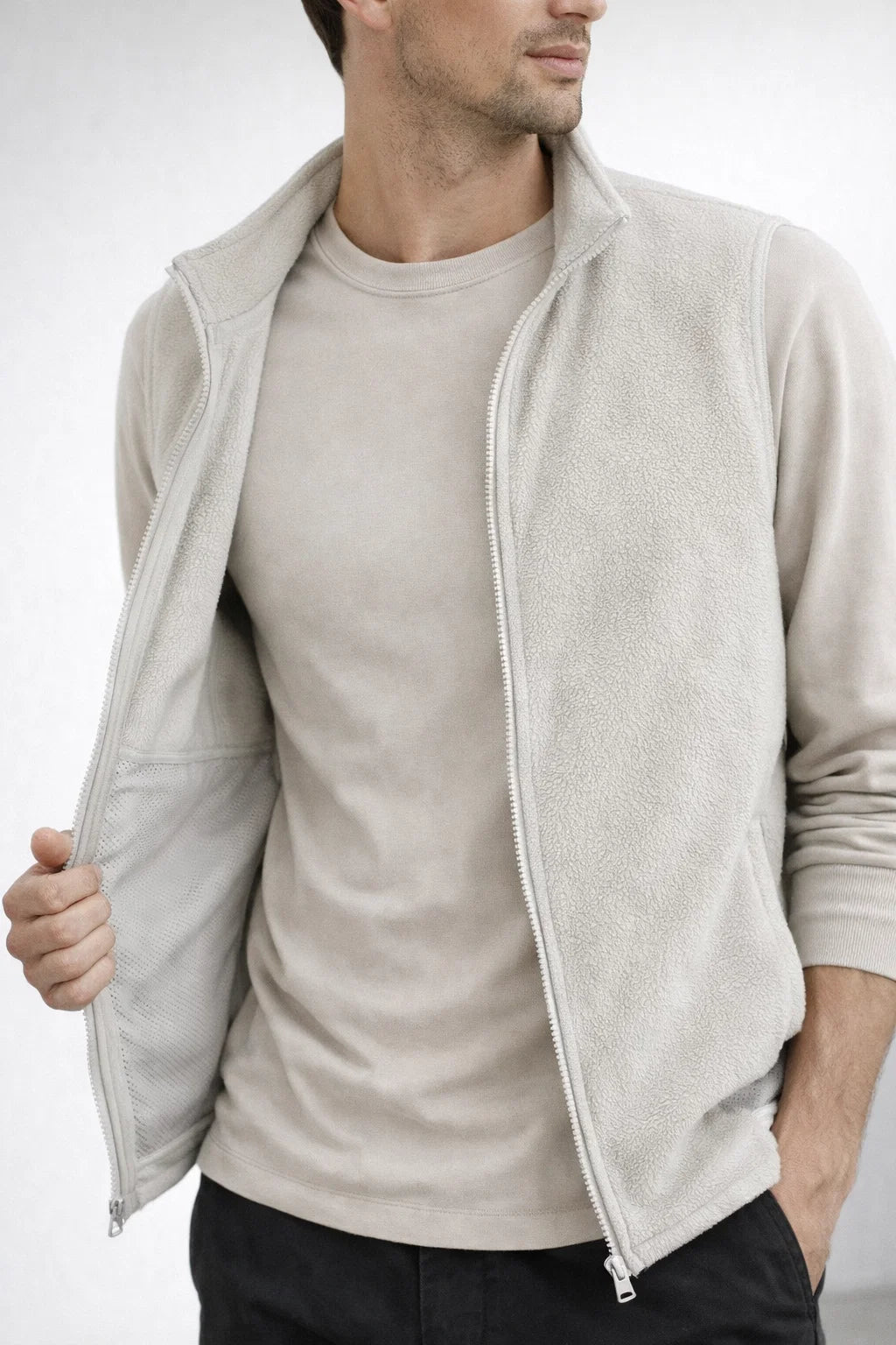 Fleece Zip-Up Vest with Stand Collar