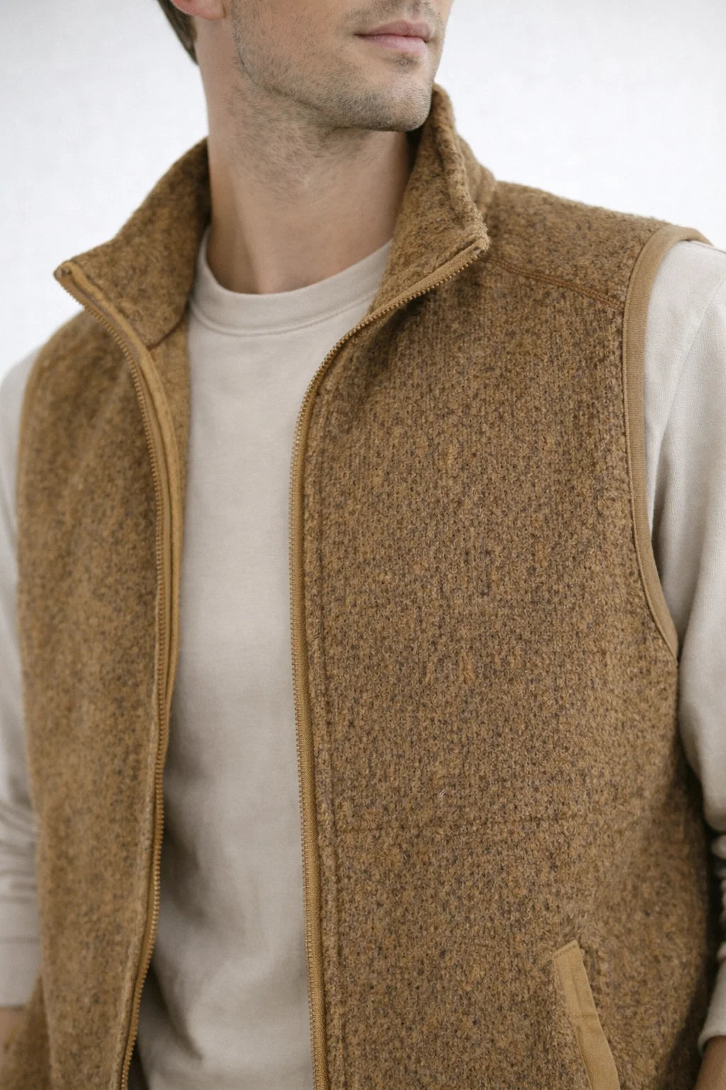 Men’s Fleece Zip-Up Vest with Stand Collar