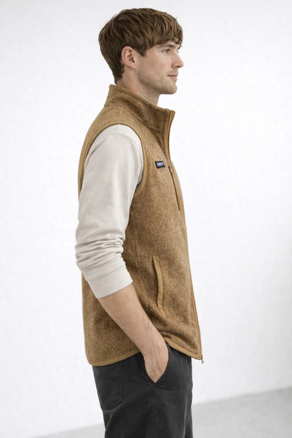 Men’s Fleece Zip-Up Vest with Stand Collar